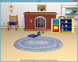Playing ball with a virtual pet in the living room.