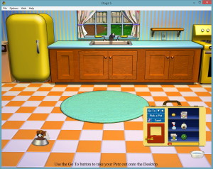 Feeding a pet in the kitchen.